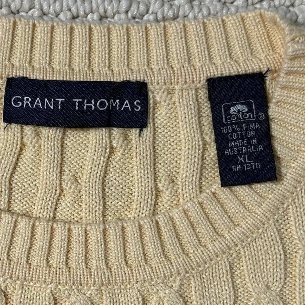 Grant Thomas Mens XL Cable Knit Old Money Sweater Tennis Preppy Academia Layers